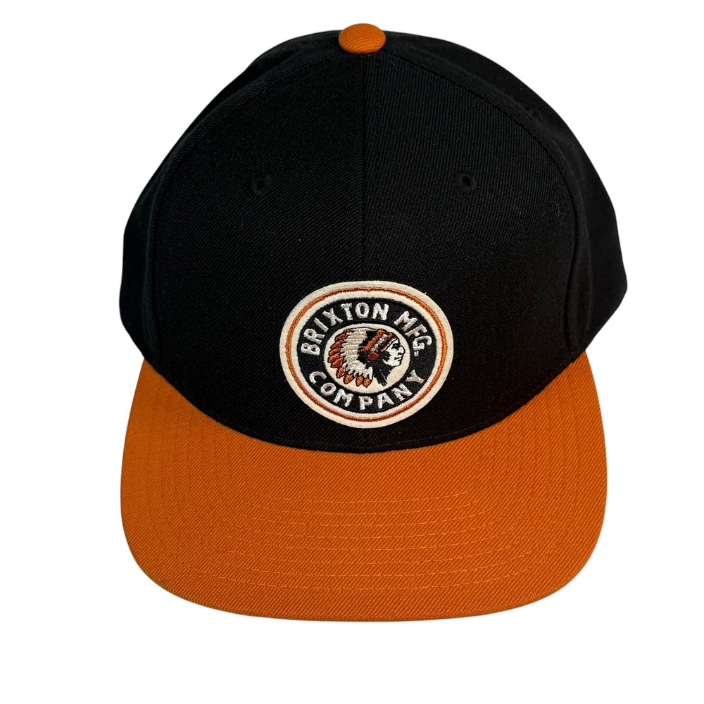 Brixton Mfg Co Snapback Hat Black Orange Wool Blend Adjustable Flat Brim Cap - Picture 2 of 10
